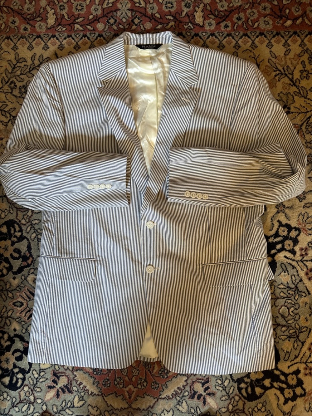 Jos. A. Bank Seersucker Navy White Stripes Men’s Sports Coat Blazer Size 44 R